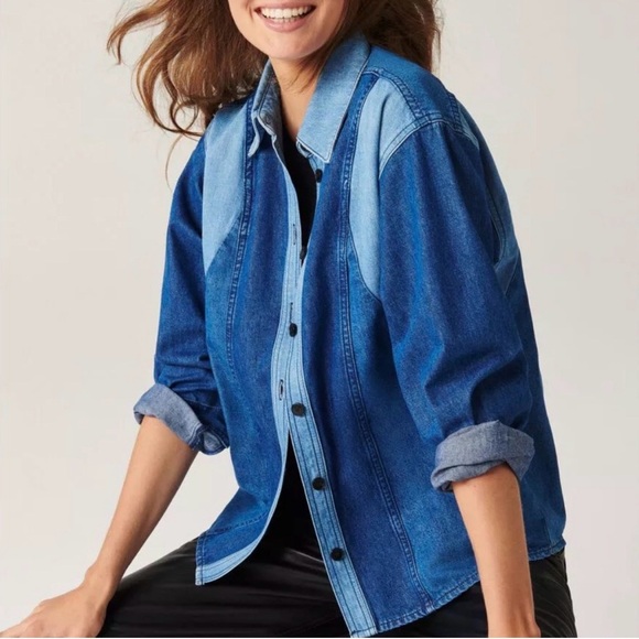 ba&sh Tops - Ba&sh Denim Shirt Ianis Blue Patches Size L US 8